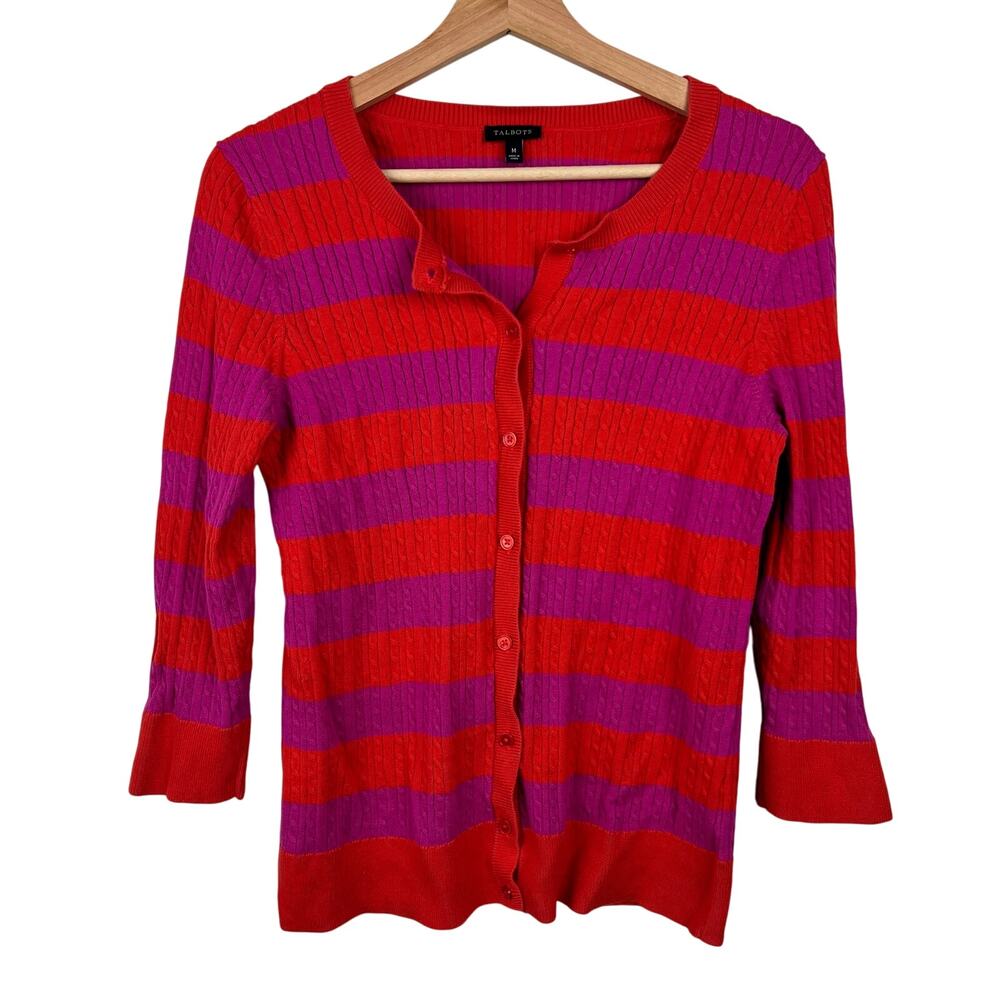 Talbots Red and Purple Striped Cardigan
